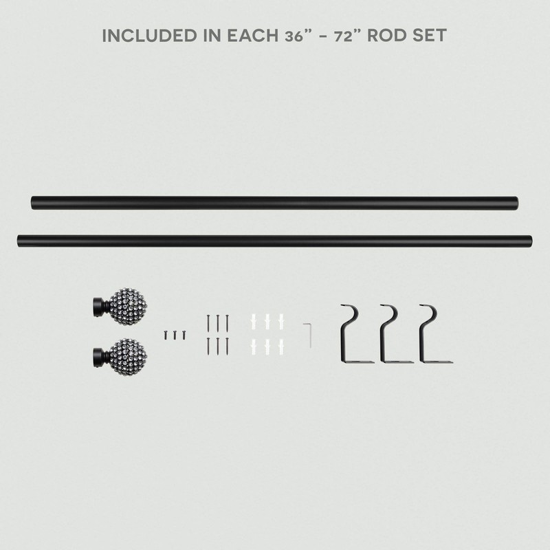 Exclusive Home Anastasia 1" Curtain Rod and Finial Set, Black,