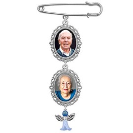 Photojewelrymaking Something Blue Wedding Bouquet Photo Charm Double Frame Pin Lacy Oval Bridal Charm, Silver Plate