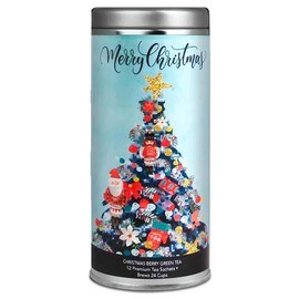 Holiday Tea Collection by La Tea Dah (Christmas Berry Green Tea), Cute Reusable Christmas Tea Tin, Caffeinated Herbal Blend, Gourmet Green Tea (12 Sachets)