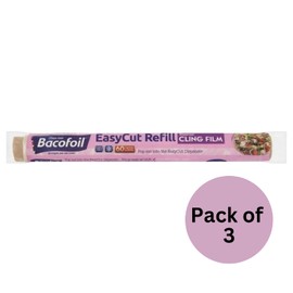 3 x EasyCut Cling Film Refill Rolls Wrapping Freezing Microwaving | Convenient and Durable Kitchen | The Perfect Kitchen Essential | 350mm x 60m | Total 180m of Clingfilm