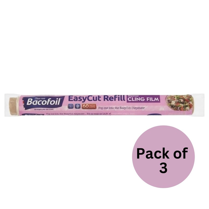 3 x EasyCut Cling Film Refill Rolls Wrapping Freezing Microwaving
