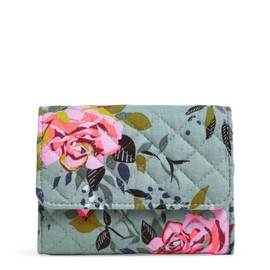 Vera Bradley Women's Cotton Riley Compact Wallet With RFID Protection, Rosy Outlook - Recycled Cotton, One Size