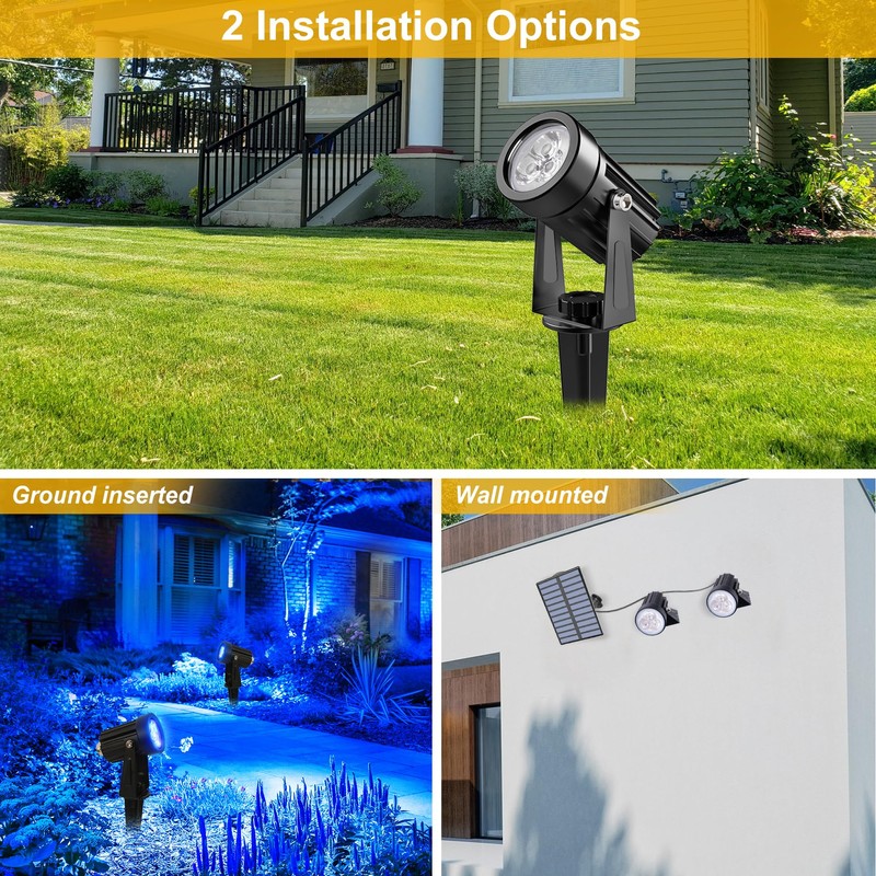 CREPOW Blue Solar Spot Lights Outdoor,2 Pack Solar Landscape Spotlights