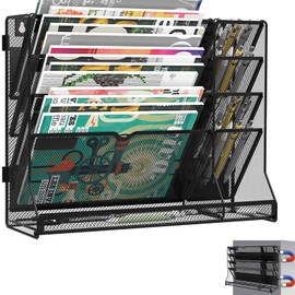 Soporte magnético para archivos, organizador de archivos magnético, organizador de pared de 5 niveles para oficina con 4 ranuras para bolígrafos, sopo