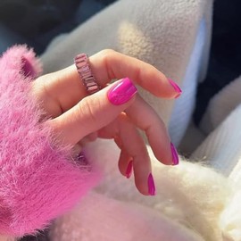 Uñas postizas de color rosa intenso, cuadradas y cortas, de gel natural, acrílicas, con pegamento, capa protectora, gruesas y reutilizables, color lis