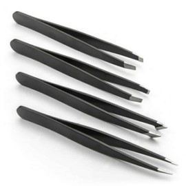 Multi-Purpose Beauty Tweezers for Ingrown Hairs, Beards, and Eyebrows 4-Piece Tweezer Pouch Set 2ea