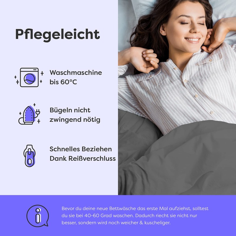 Wolkenfeld Bed Linen 135 x 200 cm, Grey Anthracite, Oeko-Tex
