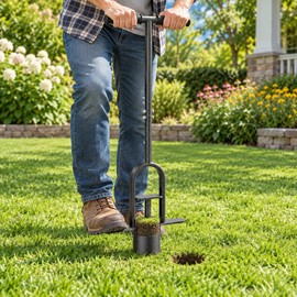 34 Inch Long Handle Grass Plugger Tool with 3 Inch Sod Cutter, Foot Pedals and Soil Ejector