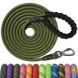 Kdsvakd Training Lead For Dogs, 10m / 33ft Long Rope Dog Lead with carabiner clip and padded handle, Recall Durable Lead Duty Check Cord For Puppy, Small, Medium, Large Dog, AmryGreen