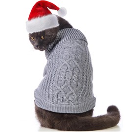 Stretchy Cat Sweater - 17 Colors & 6 Sizes | Snug Winter-Ready Knit for Boy/Girl Cats & Kittens(Grey, Medium)