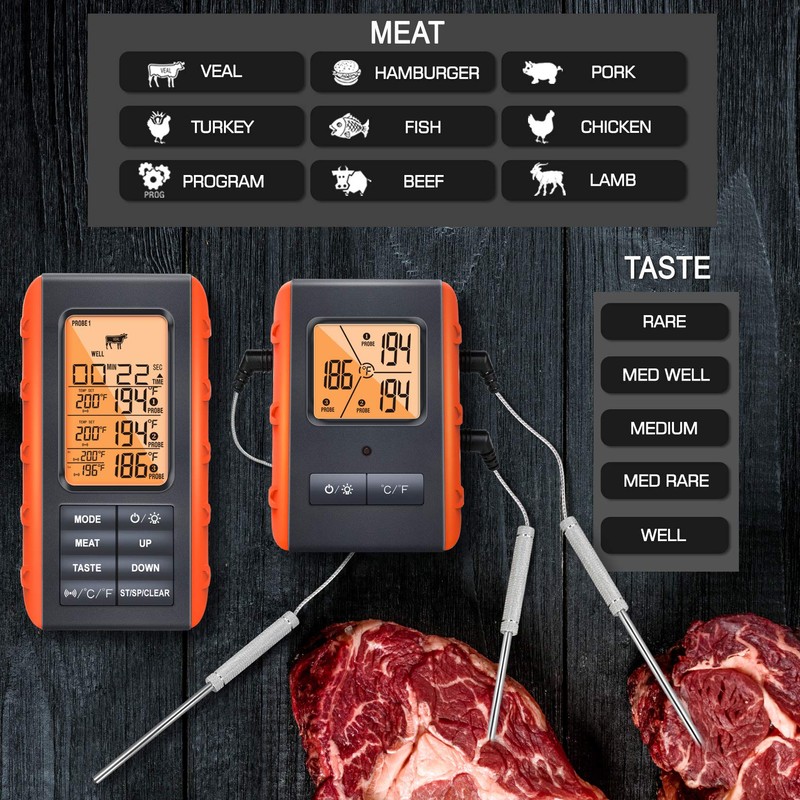 Wireless Meat Thermometer for Grilling Smoking - Kitchen Food Cooking