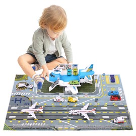 Maycoly Transport Aeroplane Toy, Total of 15 Moving Vehicles with Road Signs and Play Mats, Aeroplane for Children with Helicopter, Car Toy Children 3+ Boys Girls