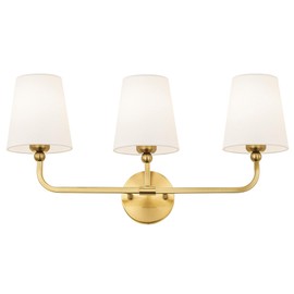 METWET Bathroom Light Fixtures, Brushed Gold Vanity Lights with Flared White Fabric Shade, 3 Light Wall Sconce, Modern Sconces Wall Lighting for Hallway Bedroom, VL837-BG-3
