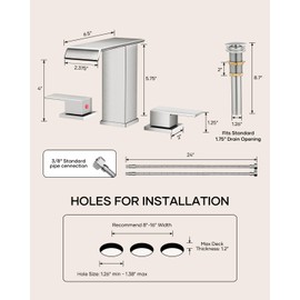 AVSIILE Waterfall Bathroom Faucet 3 Hole, Brushed Nickel 8 Inch Widespread Modern 3 Piece Bathroom Sink Faucet, Touch On Lavatory Faucet for Vanity RV Restroom, Straight Spout