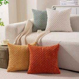 Ci & Ci Set of 4 Boho Decorative Cushion Covers, 40 x 40 cm, Aqua Rust Mustard Cushion, Sofa Cushion, Decorative Cushion, Fluffy Cushion Covers for Sofa, Couch