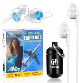 Naiicute Aeroplane Ear Plugs with Band, 2 Pairs, Pain-Free Flying Travel Ear Plugs Facilitate Pressure Balance on the Plane, Reusable Plugs for Adult Child 12+, 25dB Noise Insulation
