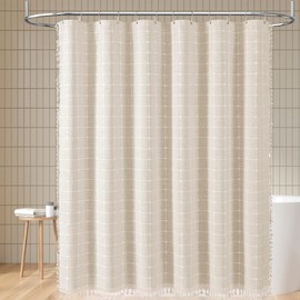 Colorigan Boho Farmhouse Shower Curtain - 72x72 Inches Linen Rustic Fabric Shower Curtain Set with Tassel, Water Repellent Cloth, Modern Bohemian Chic Country Bathroom Shower Curtains