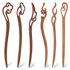 Chinese Hair Sticks, 6 Pieces Wooden Hair Chopsticks for Women Long Japanese Chopsticks Chinese Hanfu Pins Decorative Hair Pins for Women Girls Long Hair Handmade Bun Maker Hair Styling Accessories