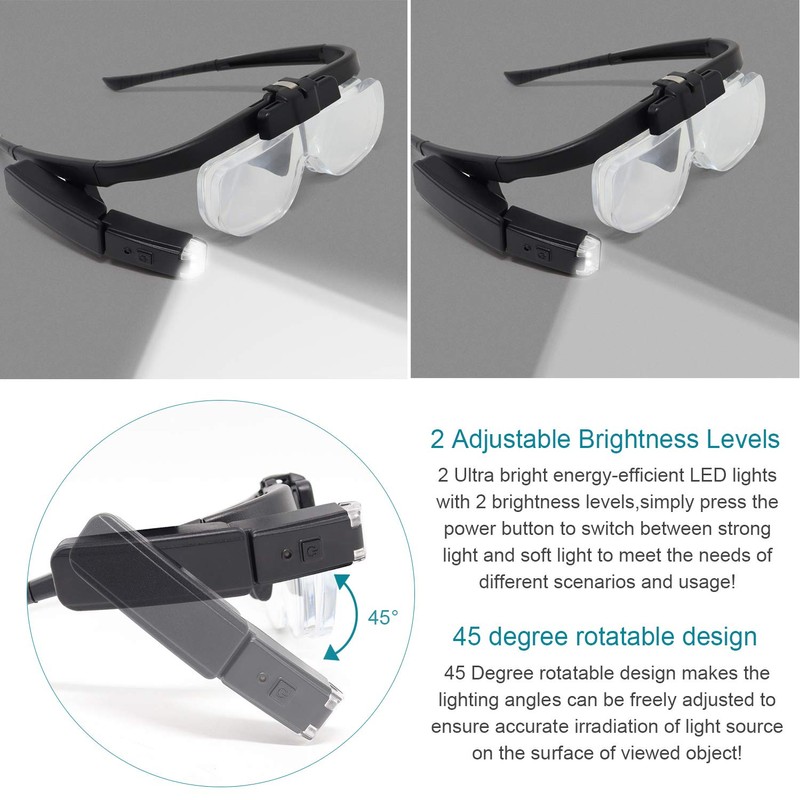 LED Head Mount Magnifier Glasses with 3 Detachable Lenses 2