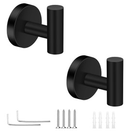 Neween 2PCS Bathroom Towel Hook, Screw in Coat Hooks Wall Mounted Black Robe Hooks, Stainless Steel Heavy Duty Wall Hook Cloth Hanger with 4 Screws for Bathroom Hotel