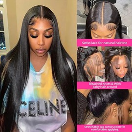 13x6 HD Lace Front Wigs Human Hair 180% Density Straight Wig 26 Inch Transparent Lace Frontal Wigs Human Hair Pre Plucked with Baby Hair Brazilian Glueless Wigs for Black Women Natural Hairline
