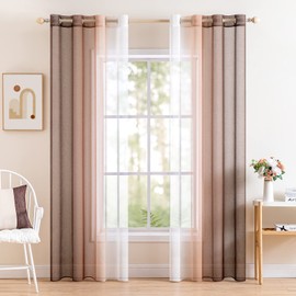 MIULEE Set of 2 Voile Curtains, Two-Tone Curtains with Eyelets, Transparent Curtains, Window Curtains, Translucent, for Bedroom, 140 x 145 cm, Light Coffee