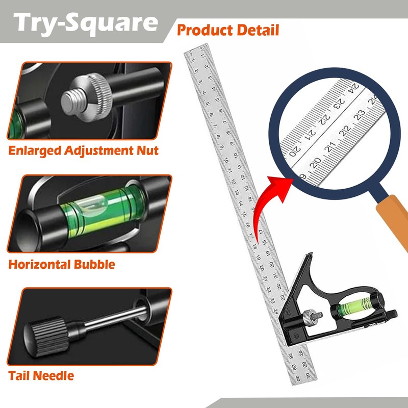 Combination Square – Engineers Set Square, Stainless Steel Angle Ruler