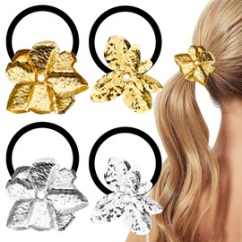 4PCS Valentine Metal Hair Ties Ponytail Hair Cuff Gold & Silver Hair Cuff Wrap Hair Ties for Thick Hair Cute Hair Accessories (Style 2)