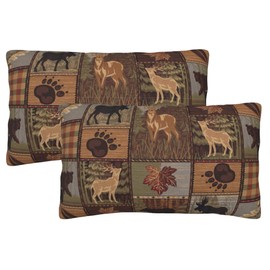 DATANSEN Set of 2 Square 12x20 inch Pillow Covers Decorative Throw Pillows Soft Velvet Pillowcase Cushion Cases (30x50 cm) Rustic Animals Bear Moose Deer Country Style Farmhouse Lodge Wildlife