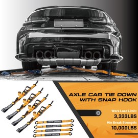 4 Pack Axle Tie Down Strap Combo with Snap Hook Ratchet-2 Inch x 114 Inch -Include 36” Axle Straps for Trucks- Heavy Duty 3333lbs Working Load KODIAK STRAPS