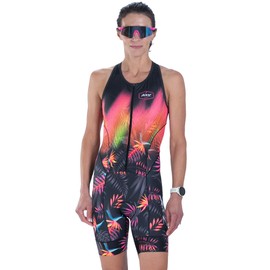 Zoot Women's LTD Tri Slvs Fz Racesuit, Sleeveless Cycle Race Swim Bike Run Tri Suit, Padded Chamois, Pockets, UPF 50+ Fabric - Tropical Magic - 2X-Large