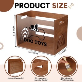 Beeveer Dog Toy Basket Large Dog Toy Bin Wooden Dog Toy Storage Box with Acrylic Board for Pet Storage Box for Puppy Toys Food and Accessories Organizer Holder Box for Living Room Area(Brown, Dog)