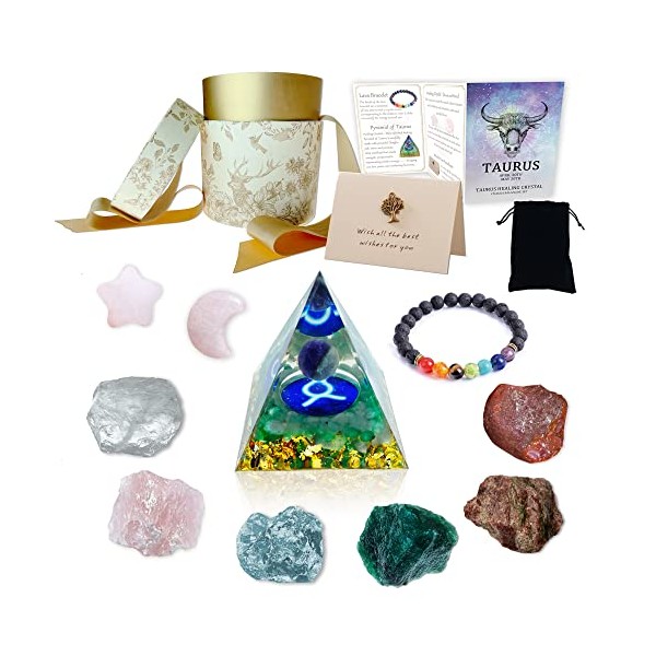 Zodiac Taurus Healing Crystals Stones Gift Set (11Pcs) Spiritual Gifts for Women, Gifts, Women Zodiac, Birthday Gemstones and Crystals, Chakra Set, 4.9 x 5.5 in