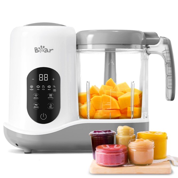 BEAR 2023 Baby Food Maker | One Step Baby Food Processor Steamer Puree Blender | Auto Cooking & Grinding | Baby Food Puree Maker with Self Cleans | Touch Screen Control, White