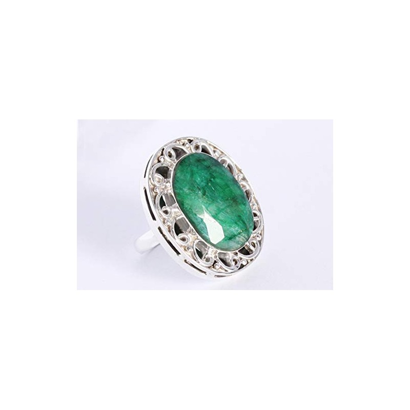 Natural Emerald Gemstone 925 Sterling Silver Bezel Setting Statement Ring