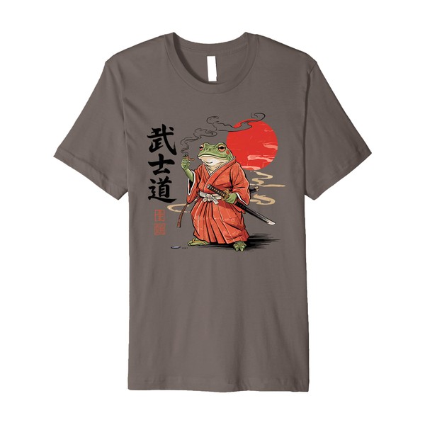 Samurai Frog with Katana and Pipe Japanese Premium T-Shirt