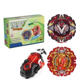 Netoke Gyro Burst Spinning Top Set, 4D Metal Fusion Battle Spinning Top with Battling B-184 Launcher LR Gift Set, Models: B-195+B-191-02