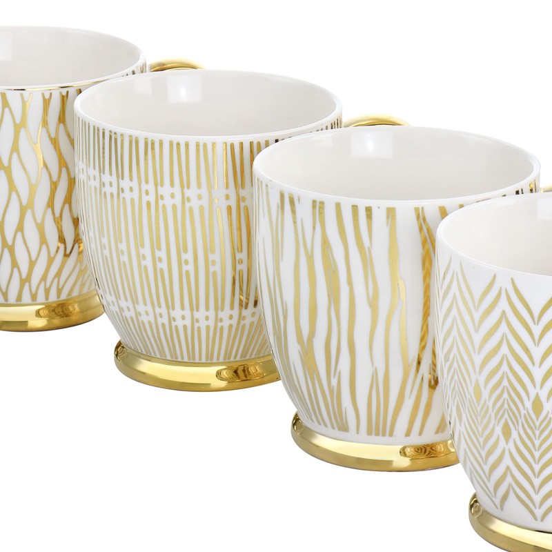 Gold 4 Piece 16.7oz Electroplated Fine Ceramic Mug Set Stripe