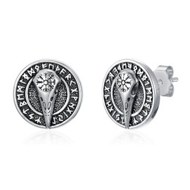 MEIDERBO 925 Sterling Silver Viking Earrings for Men Women Viking Raven/Spike/Celtic Knot/Tree of Life Drop Huggie Hoop Stud Ear Cuff Earrings Norse Viking Runes Jewelry Gifts, Sterling Silver, No