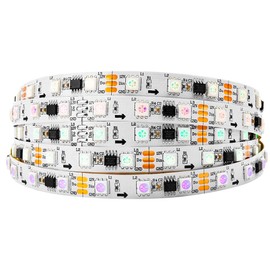 BTF-LIGHTING WS2811 5m 16.4ft 60LEDs/m 20Pixels/m 300LEDs 100pixels IP30 Non-Waterproof White PCB Flexible Addressable Led Strip Dream Color DC12V Work with SP110E SP105E SP601E Etc Controller