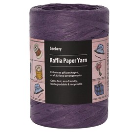 Seebery Raffia Ribbon Yarn for Crafts - Raffia Grass Twine for Gift Wrapping, DIY Decoration, Blinds & More | Matte String Paper Rope - 1/4'' Wide, 109 Yards, Purple