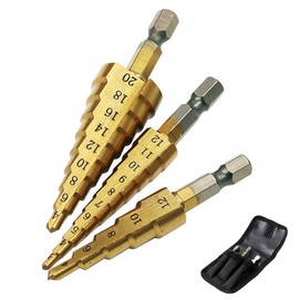 Whimsigulp ​Titanium Coated Step Drill Bits Set 3pc Professional Step Drill Bit for Metal Wood and Stainless Steel Cone Cutters 4-12/20/32mm with Storage Pouch Perfect for DIY and Trade Use"