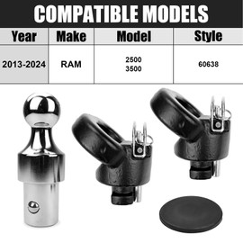 60638 Puck System Gooseneck Hitch Ball Kit, Compatible with 2013-2024 Dodge RAM 2500 3500, 2-5/16 Inch Gooseneck Ball for Truck Bed with 2 Gooseneck Safety Chain Anchors | 38000 lbs GTW