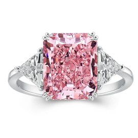 RODIFFY 4CT Radiant & Triangle Cut 3 Stone Engagement Ring,Yellow/Blue/Ruby Stone Simulated Diamond Ring,925 Sterling Silver 18K White Gold/Yellow Gold Plated Promise Ring, 5.5, Metal, Cubic Zirconia