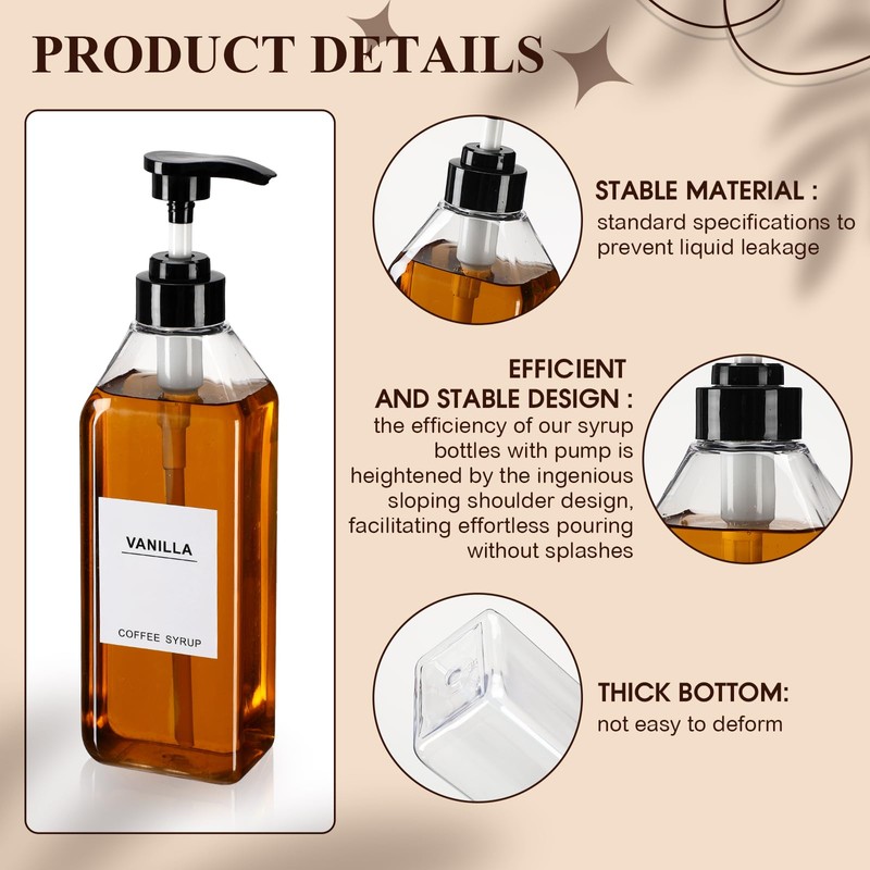 Nuogo 6 Pcs Coffee Syrup Dispenser Bottles Set 750ml, 500ml,