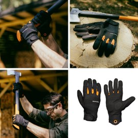 Fiskars Axe and Tool Gloves Work Gloves Touch Screen Compatible Thumb and Finger Pads Faux Leather/Mesh Size 12 Black/Orange 1071151