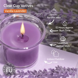 Hyoola Duftende Votivkerzen in Durchsichtigem Behälter - Votivkerzen mit Duft nach Vanille-Lavendel - 12 Stunden Brenndauer - 4 Stück Duftkerzen - in Europa Hergestellt