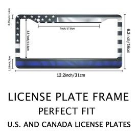 Smooffly Thin Blue Line Black American Flag License Plate Frame Holder Stainless Steel Rust-Proof Auto Parts Decoration with Screws for Men Women License Plate Cover 2 Holes 12.2 x 6.3 Inch
