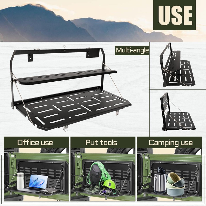 KUAFU Double-Layer Foldable Tailgate Table Compatible with 2018-2023 Jeep Wrangler