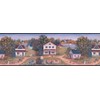 Retro American Village Flags Lake Patriotic Wallpaper Border Retro Design,